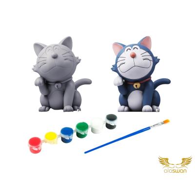 Doraemon Lucky Cat Kendi Biblonu Kendin Boya Seti - 3 Boyutlu Sevimli Biblolar + 5 Akrilik Boya ve Fırça Seti